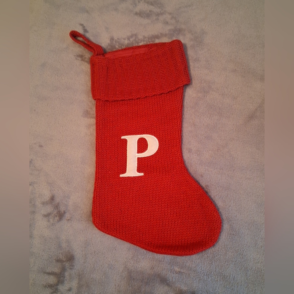 "P" Red Knit Christmas Stocking